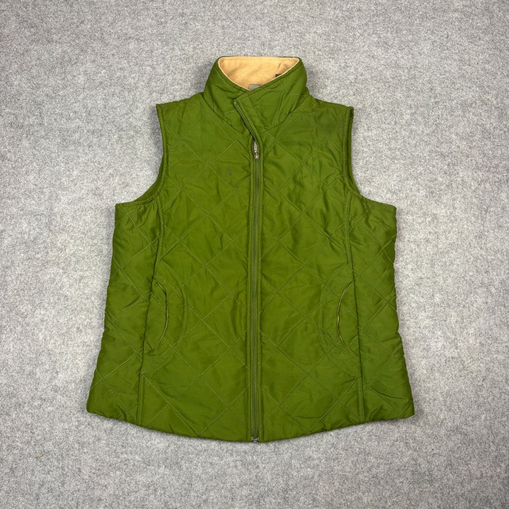 Jane Ashley Green Quilted Puffer Vest Fleece Lined Large RN 59451